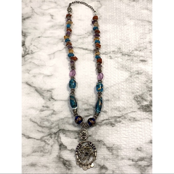 BOHO Necklace Pendant Metal Stone Intricate - Picture 13 of 13